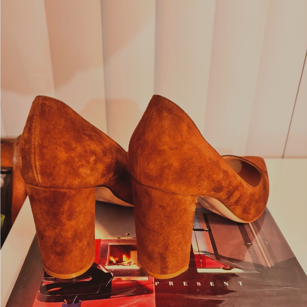 Gianvito Rossi Suede Pointed-Toe Pumps in Cognac - Picture 4 of 5